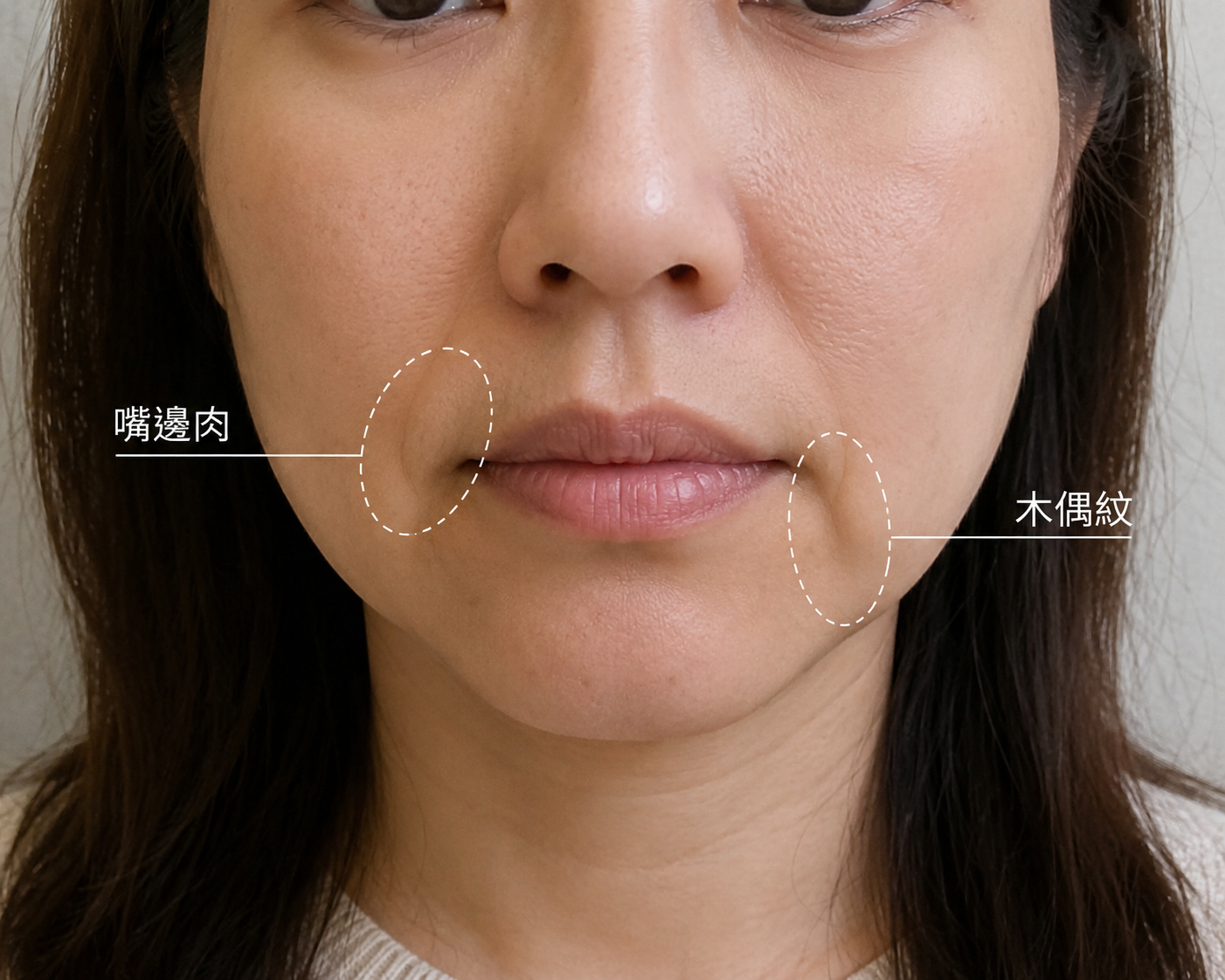 嘴角及下半面線條